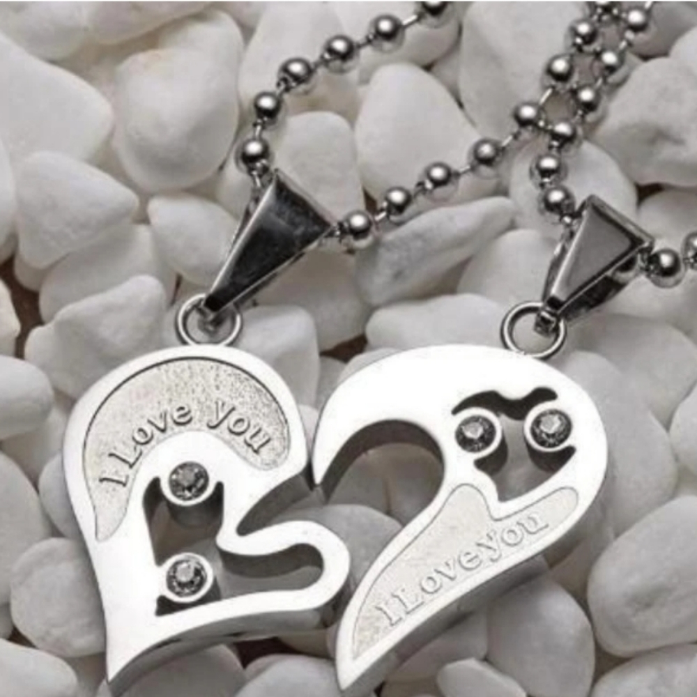 I LOVE YOU COUPLES HEART NECKLACE SET
